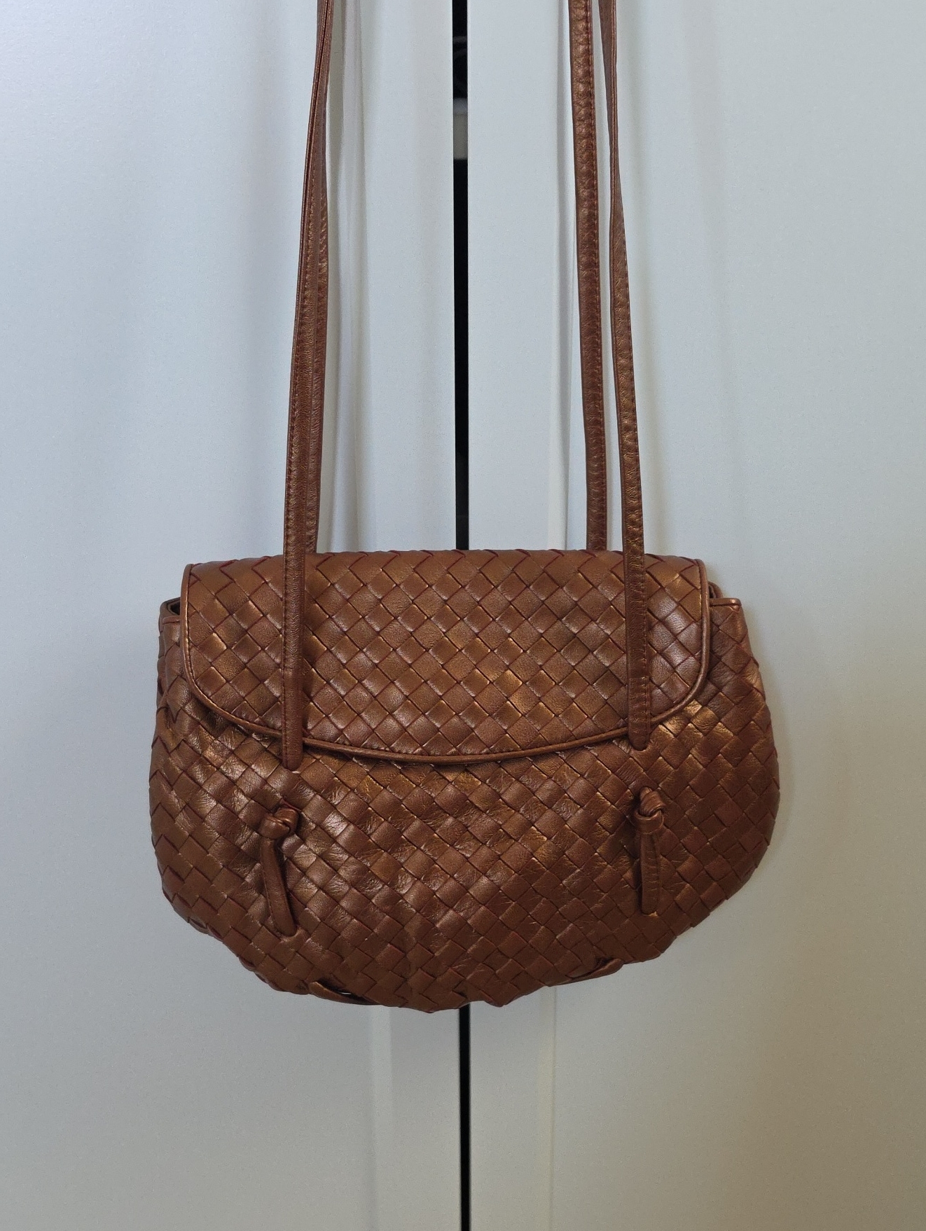 Bottega Veneta Woven Leather Shoulder Bag  BrownBronze